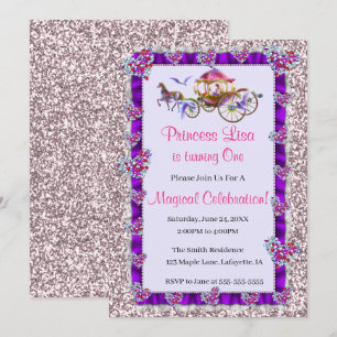 Invitation Violet Ruban rose Parties scintillant Royal Prince