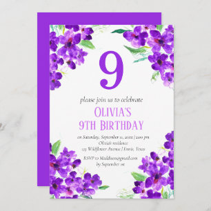 Invitation Violet rustique 9e anniversaire violet floral viol