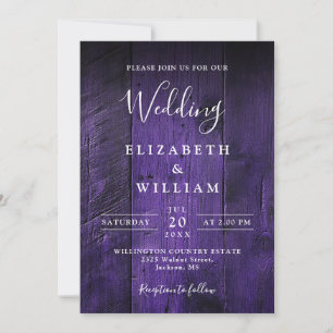 Invitation Violet Rustique Boho Grange Mariage QR Code