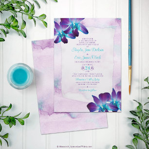 Invitation Violet Turquoise Bleu Dendrobium Mariage orchidée
