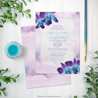 Invitation Violet Turquoise Bleu Dendrobium Mariage orchidée