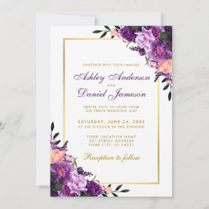 Invitation Violet Ultra Violet Floral Gold Wedding Inviter PS