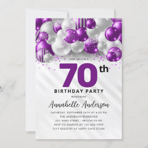 Invitation Violet violet argent Parties scintillant de ballon