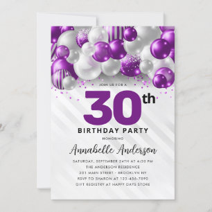 Invitation Violet violet argent Parties scintillant de ballon