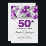 Invitation Violet violet argent Parties scintillant de ballon<br><div class="desc">Glam moderne violet violet argenté Parties scintillant de ballon étincelant n'importe quel âge Anniversaire Invitation</div>