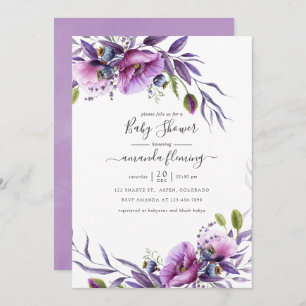 Invitation Violet violet Baby shower floral de pavot