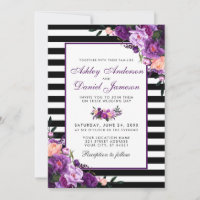 Violet violet Floral Black Stripes Mariage