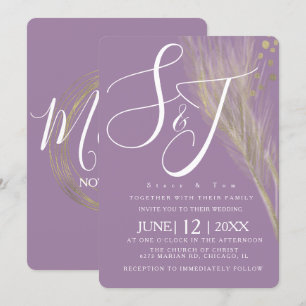Invitation Violet Violet Or Rose Gold Pampas Mariage Suite