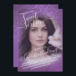 Invitation Violet violet Parties scintillant mousseuse Ombre<br><div class="desc">Cette invitation élégante, féminine et chic pour la fête d'anniversaire photo sweet sixteen est parfaite pour la jeune adolescente branchée et élégante. Il représente une parties scintillant violet violet brillant imbriquée et un dégradé d'ombre couleur avec une configuration de typographie de script cursive personnalisée. C'est une touche glamour, féminine, simple...</div>