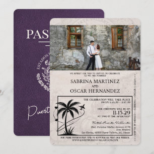 Invitation Violet violet Puerta Vallarta Mariage du passeport
