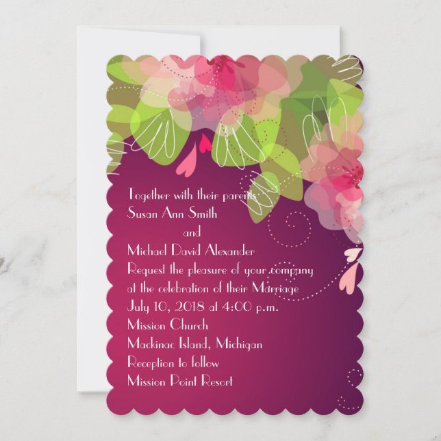Invitation Violet Violet Transparent Floral Mariage Invitatia (Devant)