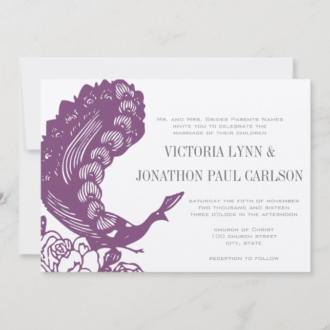 Invitation Violet violet Vintage moderne Peacock Mariage (Dos)