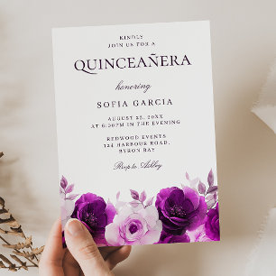 Invitation Violet violet violet Roses Floral Quinceanera