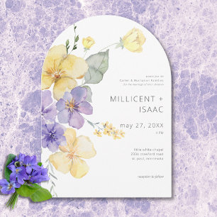 Invitation Violets violets et jaunes modernes Mariage floral