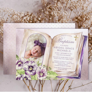 Invitation Violets Violets Violets Archés Photo Baptême uniqu