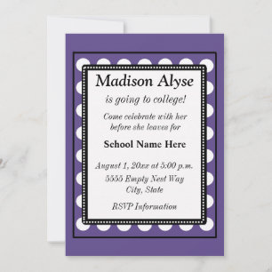 Invitation violette avec points blancs pour le dép