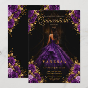Invitation violette et dorée pour Quinceanera