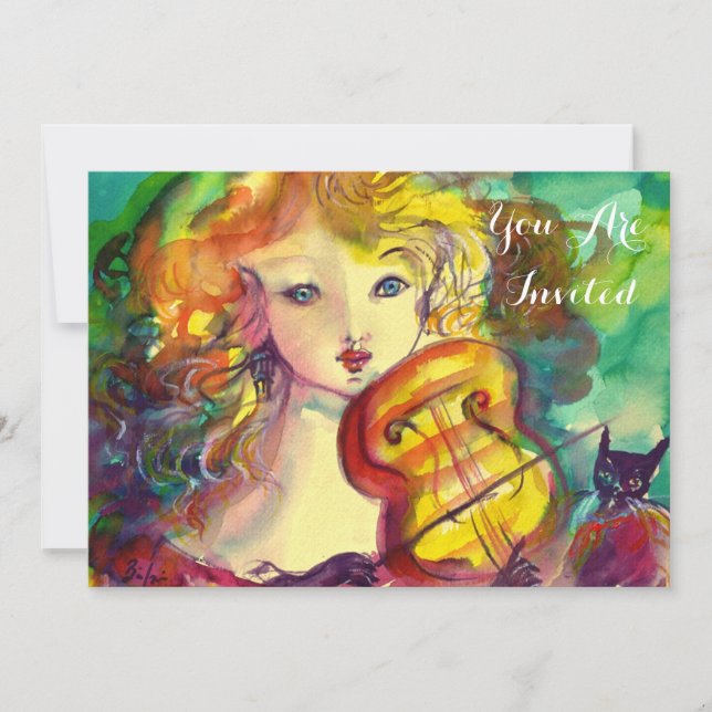 Invitation VIOLINISTE FILLE, VIOLIN ET CAT Sweet 16 Anniversa (Devant)