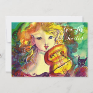 Invitation VIOLINISTE FILLE, VIOLIN ET CAT Sweet 16 Anniversa