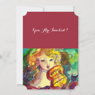 Invitation VIOLINISTE FILLE, VIOLIN ET CAT Sweet 16 Anniversa