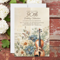 Violon Ancien Fleurs Bleu Poussiéreux 90e Annivers
