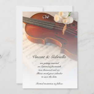 Invitation Violon classique Roses blanches mariage Enregistre