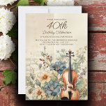 Invitation Violon vintage Dusty Blue Flowers 40e anniversaire<br><div class="desc">Elégante et vintage invitation à la fête du 40e anniversaire pour les femmes avec un violon assis parmi des fleurs et verdure bleu et crème poussiéreuses. Personnalisez en ajoutant le nom de l'invitée d'honneur, son âge et les informations de son parti. Contactez-nous pour obtenir de l'aide sur la personnalisation ou...</div>