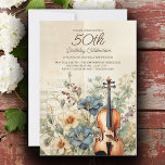 Invitation Violon vintage Dusty Blue Flowers 50e anniversaire<br><div class="desc">Elégante et vintage invitation à la fête du 50ème anniversaire pour les femmes avec un violon assis parmi des fleurs et verdure bleu et crème poussiéreuses. Personnalisez en ajoutant le nom de l'invitée d'honneur, son âge et les informations de son parti. Contactez-nous pour obtenir de l'aide sur la personnalisation ou...</div>