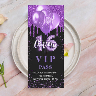 Invitation vip ballon noir violet anniversaire