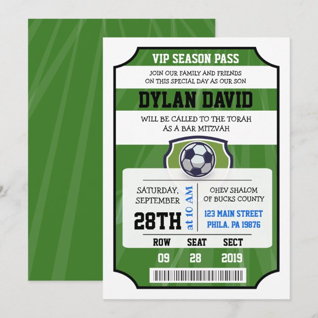 Invitation VIP BILLET FOOTBALL Bar Mitzvah (Devant / Derrière)