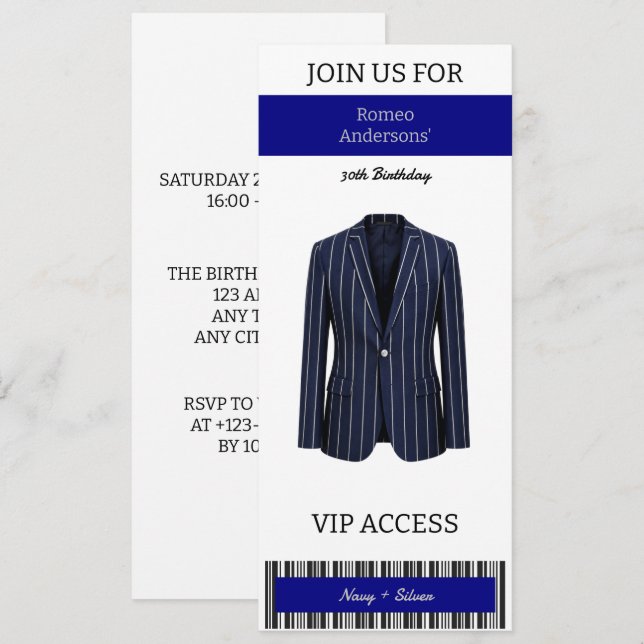 Invitation VIP Costume Navy Argent 30e Anniversair (Devant / Derrière)
