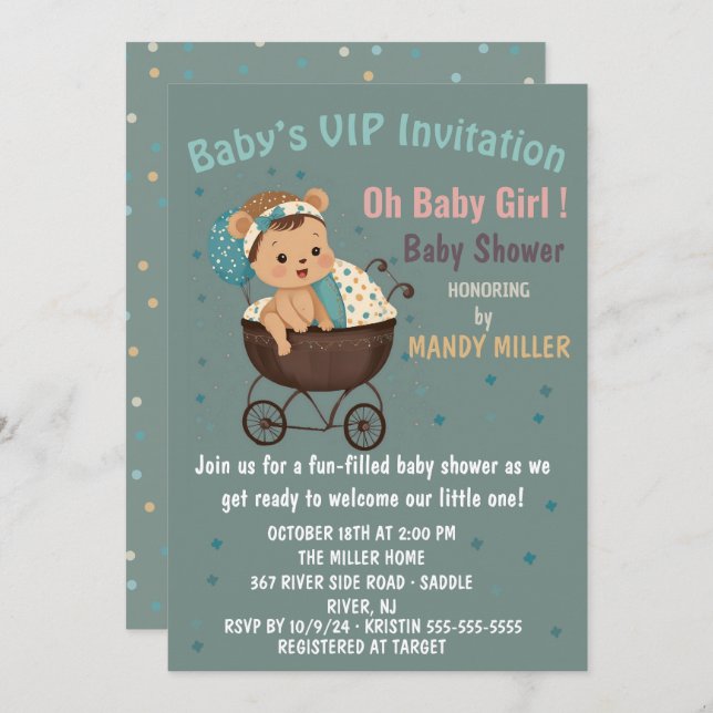 Invitation VIP de Bébé Oh Bébé Fille ! (Devant / Derrière)