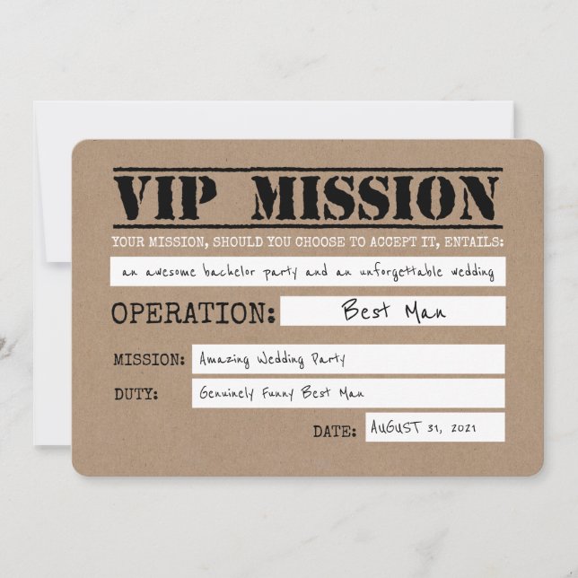 Invitation Vip Mission Funny Best Man Proposition (Devant)