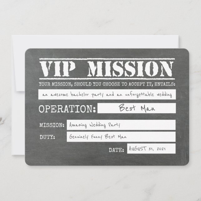 Invitation Vip Mission Funny Best Man Proposition (Devant)