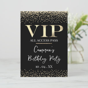 Invitation VIP Or sur un événement ou une fête en noir et or