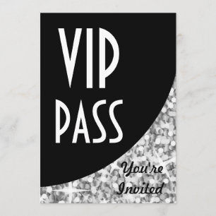 Invitation "VIP Pass" à courbe noire "Silver"