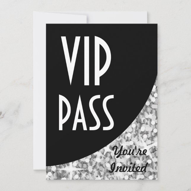 Invitation "VIP Pass" courbe noire "Silver" Glitz (Devant)