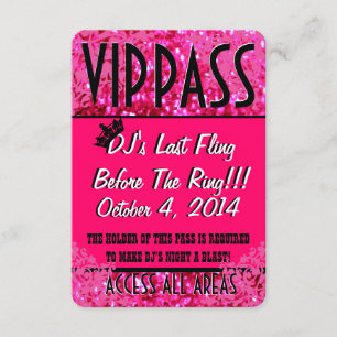 Invitation VIP PASS du Parti de la bachelorette rose