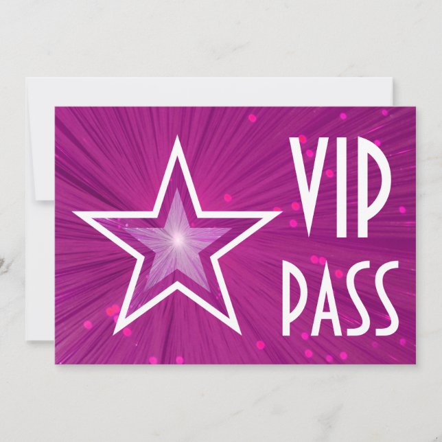 Invitation "VIP PASS" en étoile rose horizontale (Devant)
