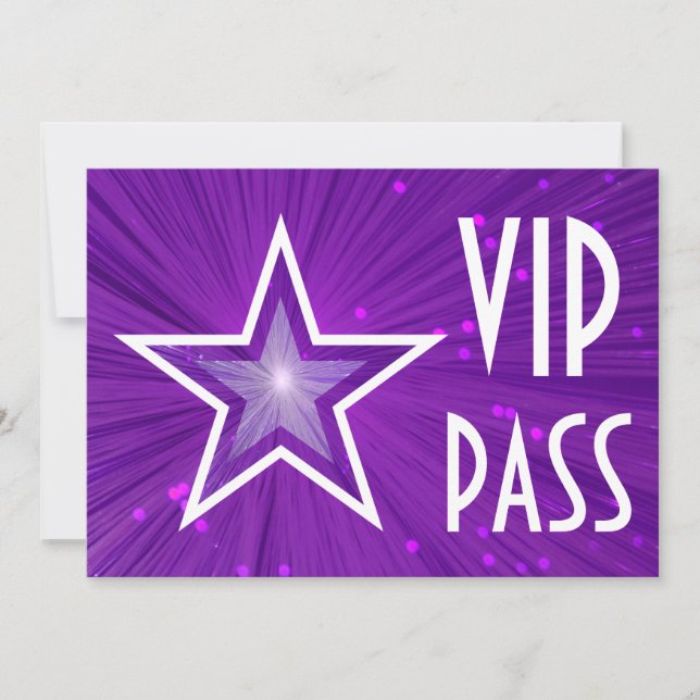 Invitation 'VIP PASS' en étoile violet, arrière blanc horizon (Devant)