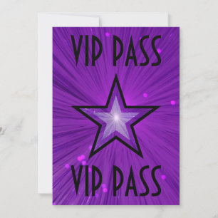 Invitation 'VIP PASS' en violet étoile noir