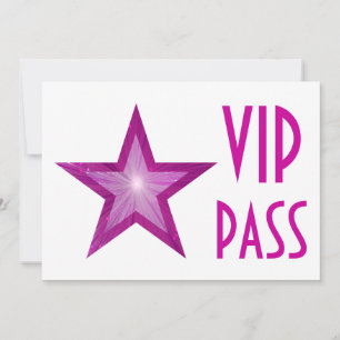 Invitation "VIP PASS" rose étoile blanc horizontal