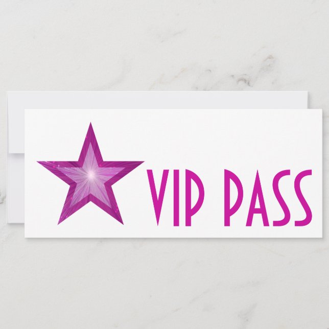 Invitation "VIP PASS" rose Star blanc long (Devant)