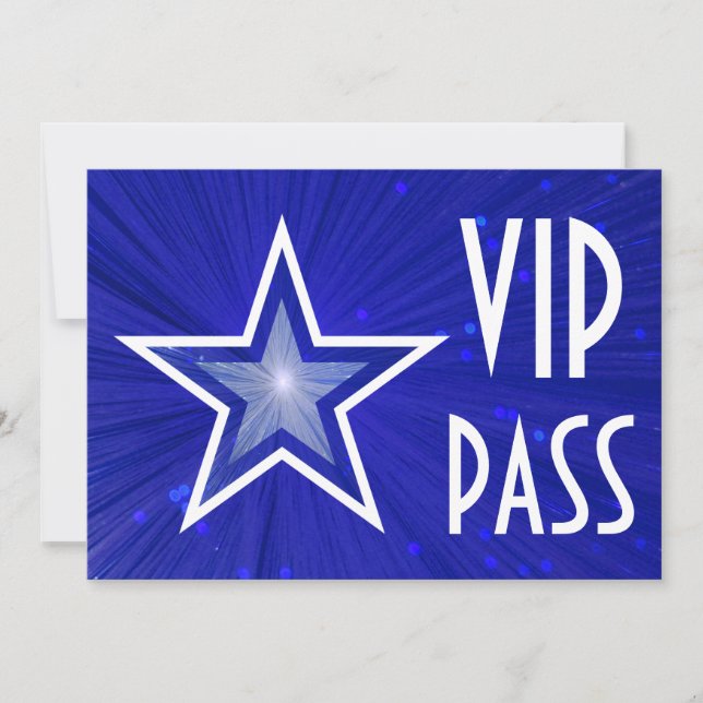 Invitation "VIP PASS" Star bleu foncé horizontale (Devant)