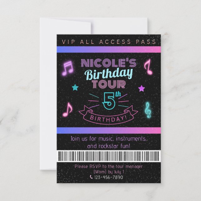 Invitation VIP pour une fête d'anniversaire Tourné (Devant)