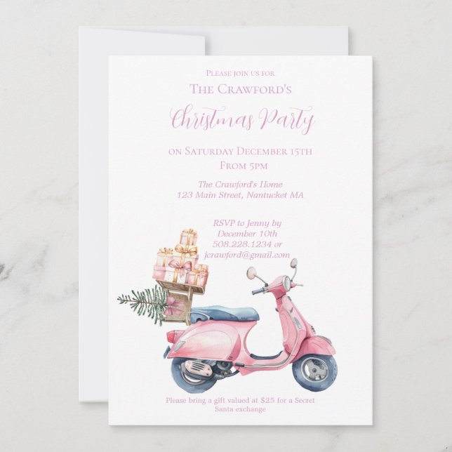 Invitation Virée shopping de Noël en scooter rose (Devant)