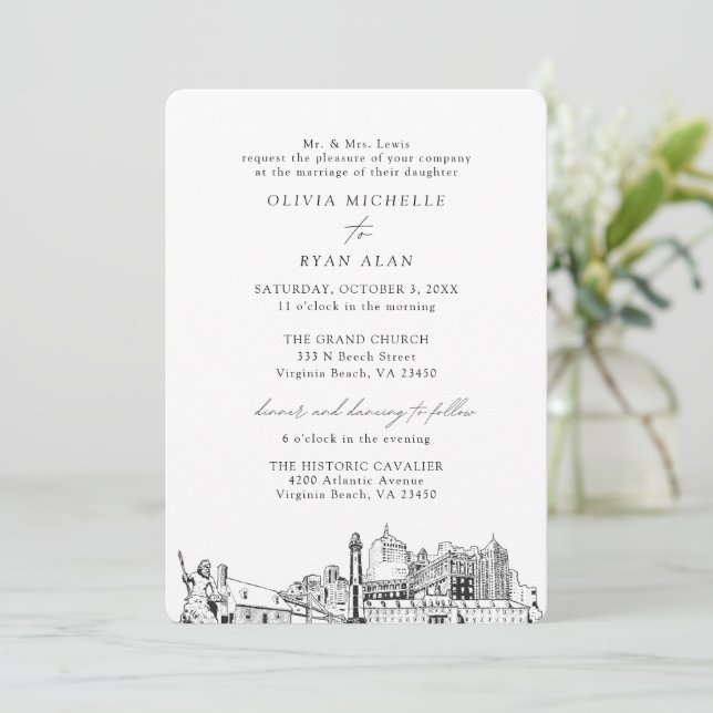 Invitation Virginia Beach Church Mariage Deux emplacements (Debout devant)