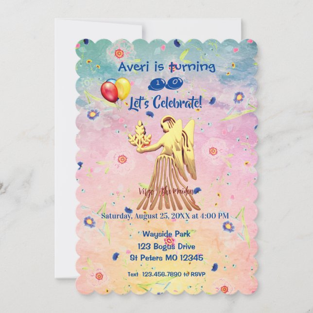 Invitation Virgo (23 août - 22 septembre) Anniversaire (Devant)