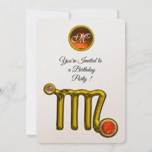 INVITATION VIRGO /GOLD ZODIAC SIGNE JEWEL BLANC ANNIVERSAIRE