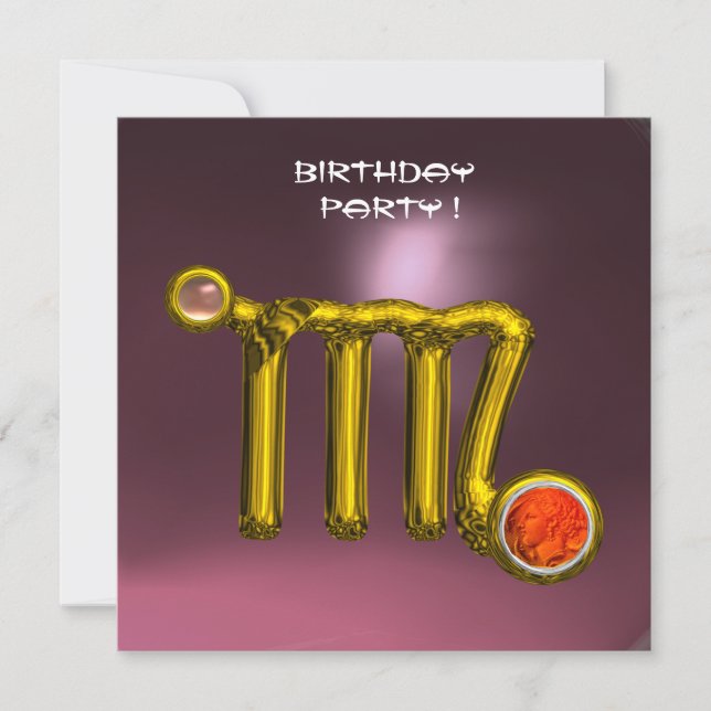 INVITATION VIRGO/GOLD ZODIAC SIGNE JEWEL PINK ANNIVERSAIRE (Devant)